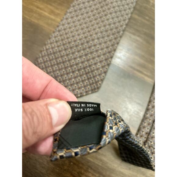 Hickey Freeman Gold Brown Geometric Pattern Silk Tie Hand Made In Italy - Picture 6 of 6